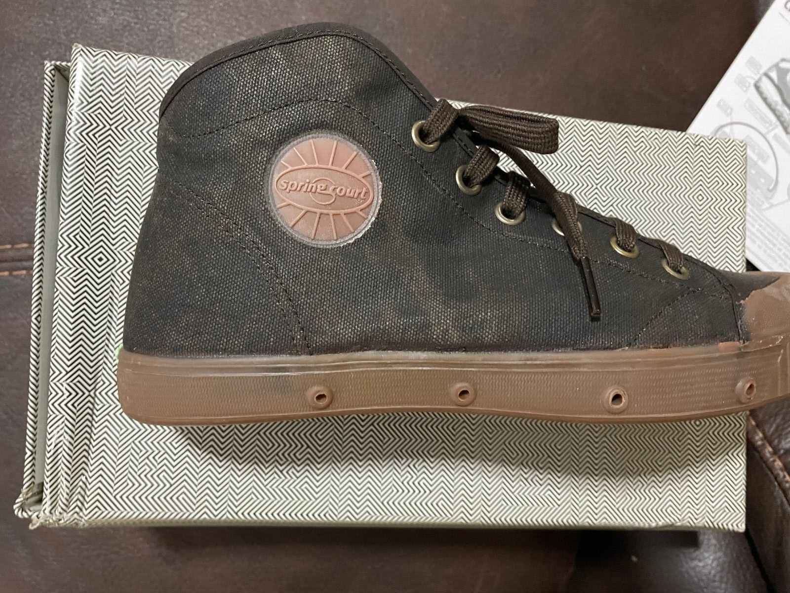 Pre-owned Spring Court Men's Polished Canvas B1 Midcut M Sneakers Dark Brown Size 43