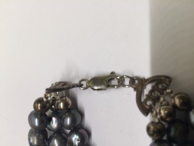 Vintage 3 Strand Gray Freshwater River Pearl Bracelet Sterling Clasp
