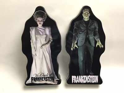 Frankenstein & Bride Of Frankenstein 3D Tin 10'' Spirit Halloween Set Of 2 NEW