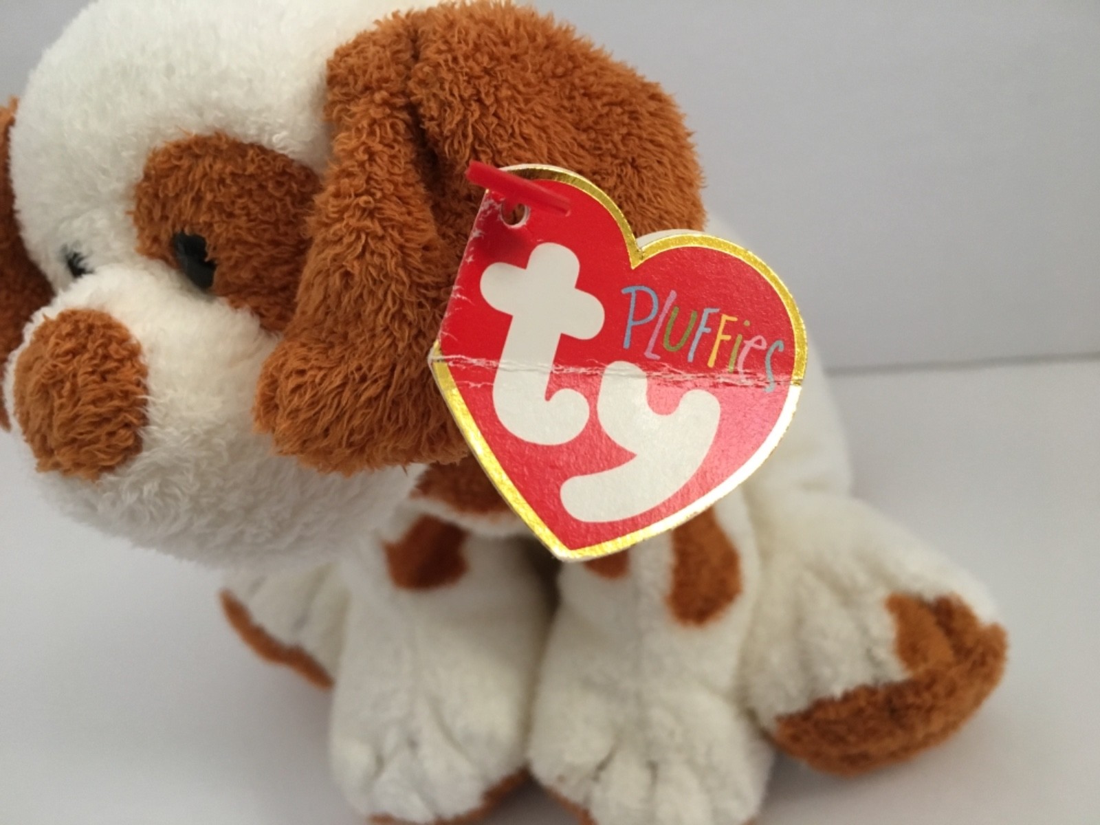 TY Pluffies PEPPY Puppy Dog White Brown Spots Floppy Plush 2007 Stuffed With Tag