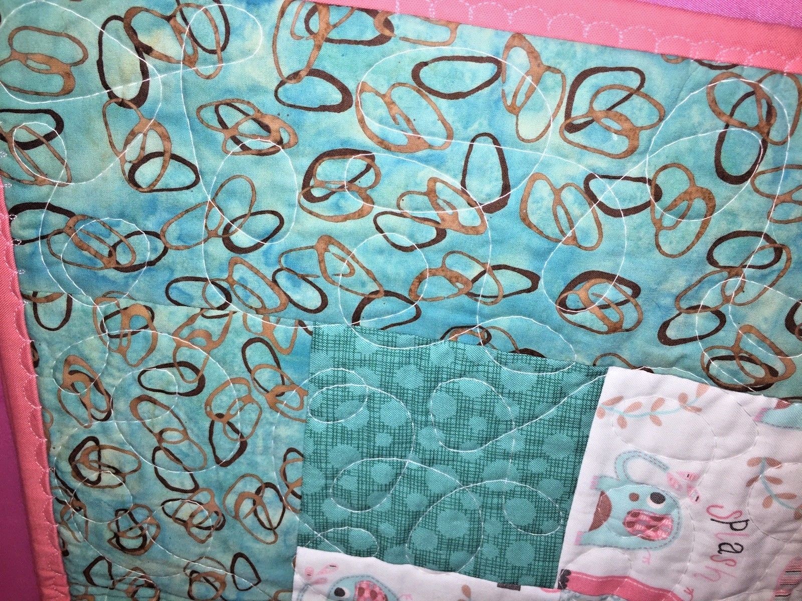 40 X 43 HANDMADE BABY GIRL CRIB BLANKET PINK ELEPHANTS BIRDS PATCHWORK QUILT