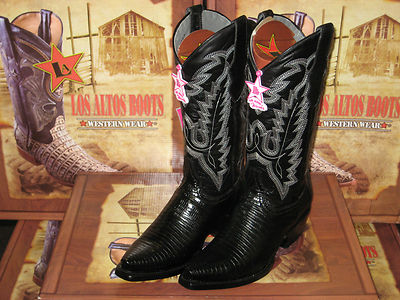 Pre-owned Los Altos Boots Los Altos Women Black Genuine Teju Lizard Snip Toe Western Cowboy Boot 340705 In Blacks