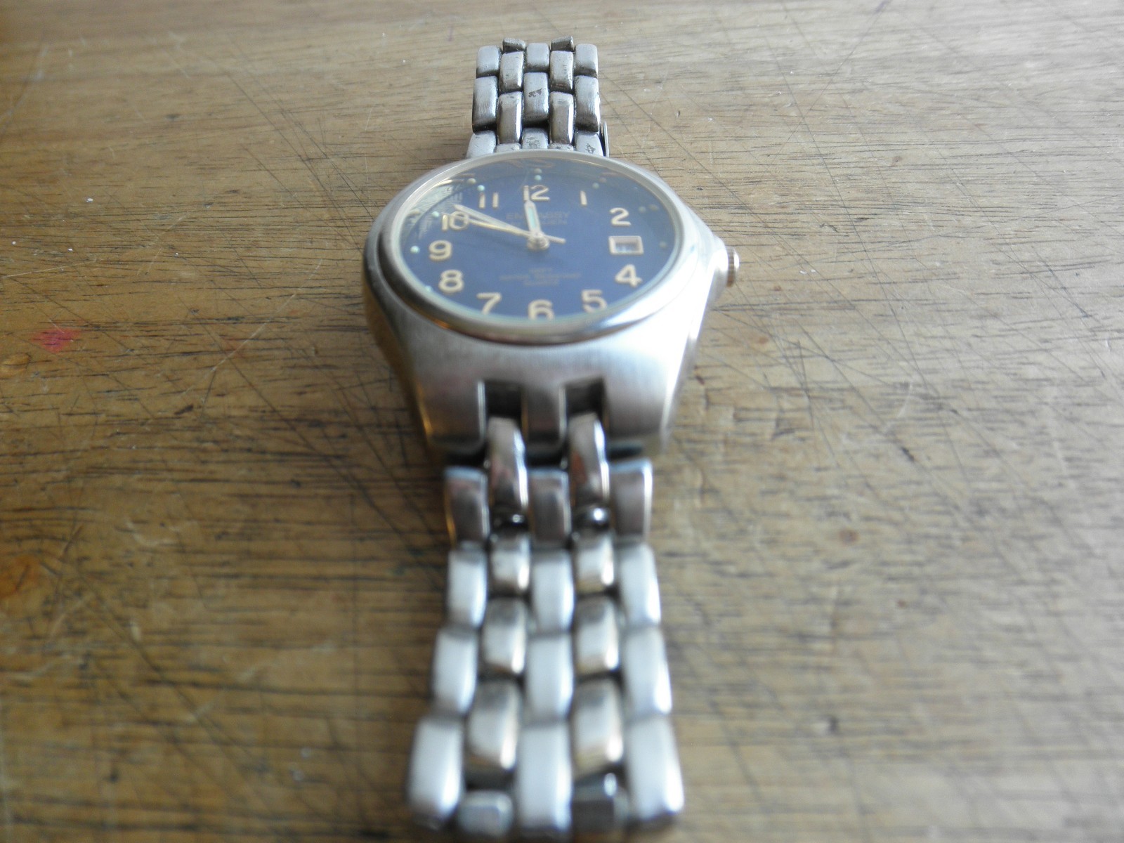 Vintage Embassy By Gruen Mens Silver Analog Quartz Watch Hours~Date~New Battery