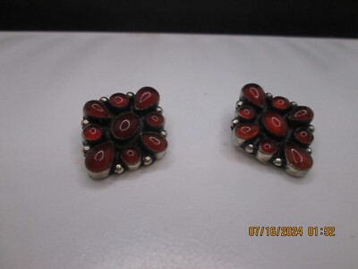 Vintage Don Lucas Sterling Carnelian Clip Earrings