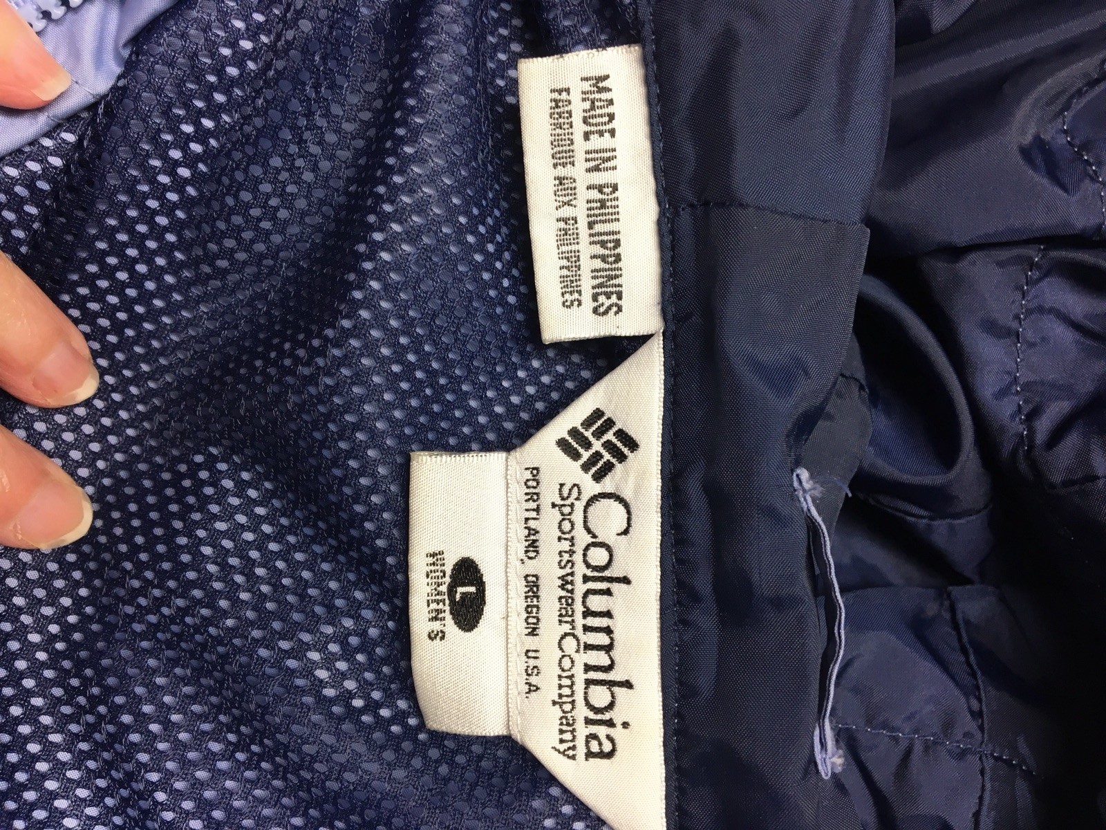 Columbia unisex Windbreaker size large blue hooded full zip pockets