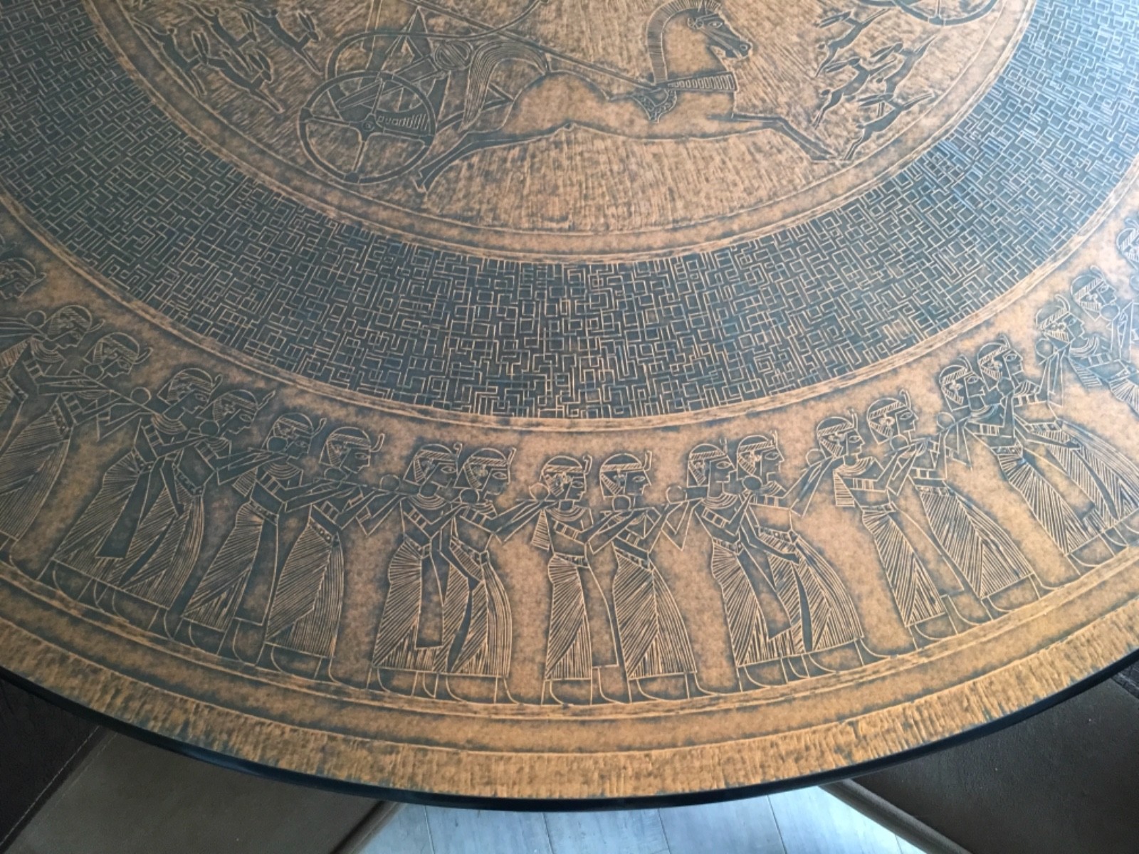 1968 antique hand hammered copper dining table 52in round w chairs