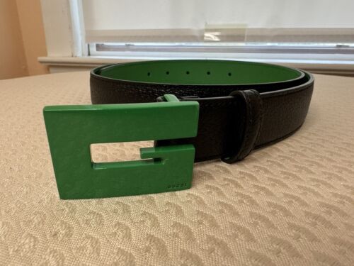 Unisex 90/36 Gucci Double G Black Leather Marmont Wide Belt