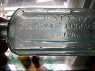 PRATT'S VETERINARY LINIMENT AQUA 1890S ERA ANIMAL MEDICINE PRATT FOOD CO PHILLY