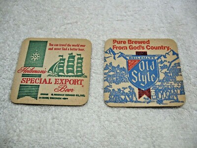 Two Vintage HEILEMAN'S OLD STYLE & SPECIAL EXPORT Beer Collectible Coasters-WIS