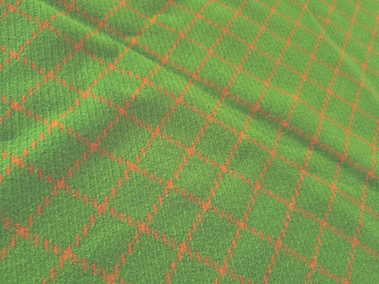 VTG* 60's lime green and orange wool check/plaid fabric* soft weave* 62