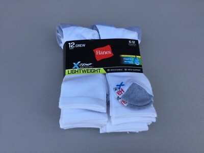 NWT Men's Hanes X-Temp Lightweight Crew Socks Shoe Size 6-12 White 12 Pair #30U