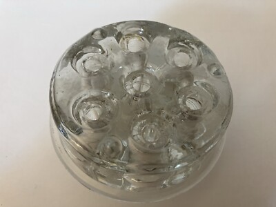 Large 2 1/2  Clear Glass Flower Frog for Flower Arrangements. 7 Holes & Footed
