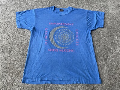 Vintage Equality Shirt Mens Large Blue Growth Empowerment Woman Rights Art 90s