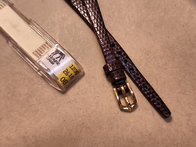 Ladies NOS Hirsch Open End 8mm Brown Flat Stitchless Lizard Grain Watch Band 