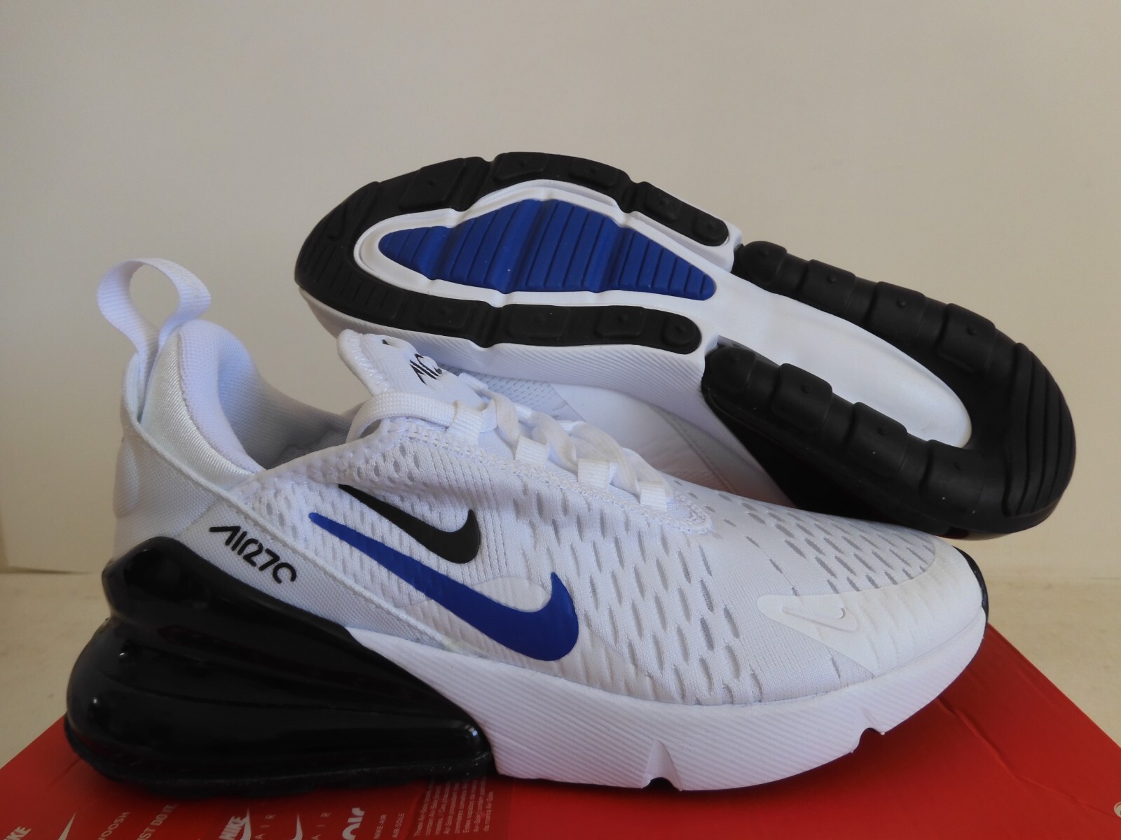 NIKE AIR MAX 270 GS WHITE-BLACK-HYPER ROYAL SZ 5Y-WOMENS SZ