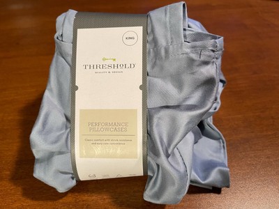 THRESHOLD 400 Thread Count Solid Performance Pillowcase Set Blue KING 