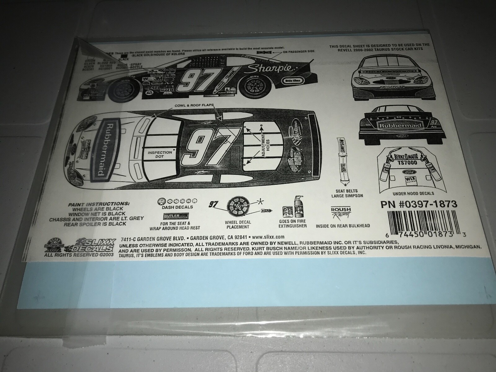 2 Kurt Busch Sharpie Ford Nascar Decals