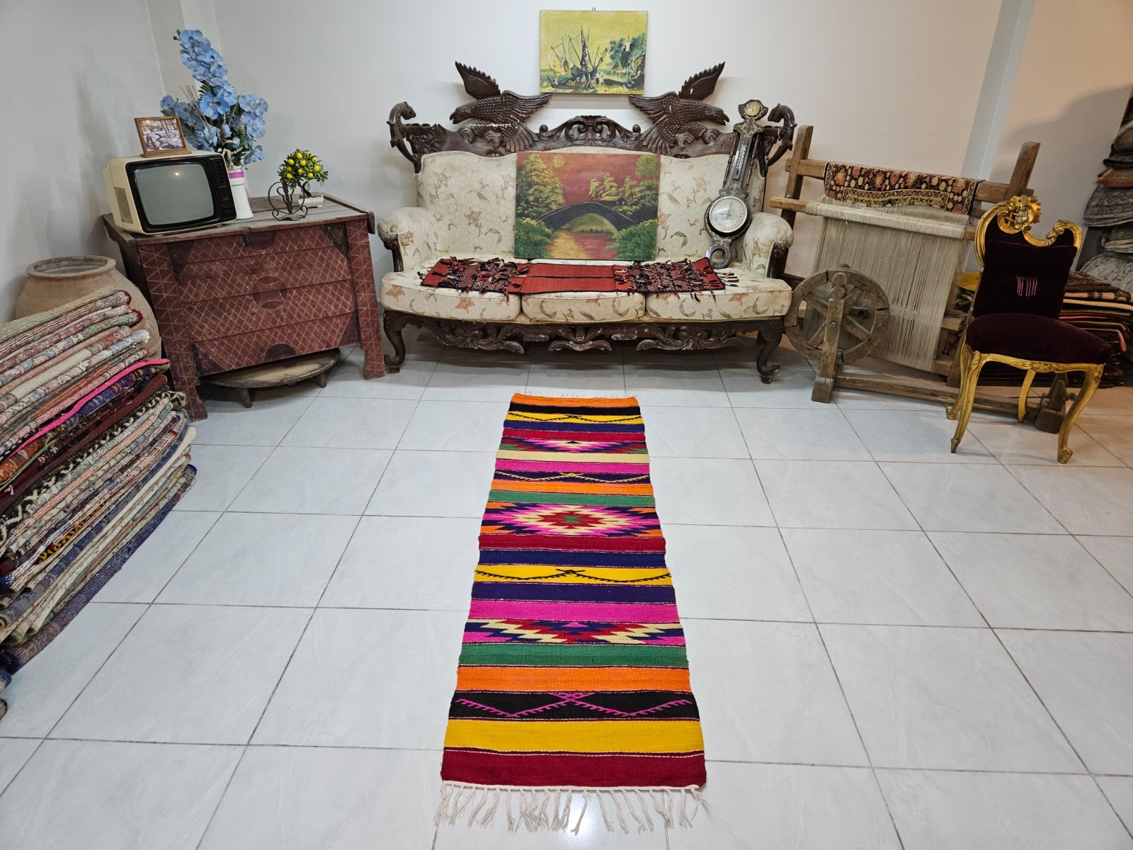 Handmade Turkish 1.9 x 6.5 ft Kilim Runner Rug with Geometric Tribal Design