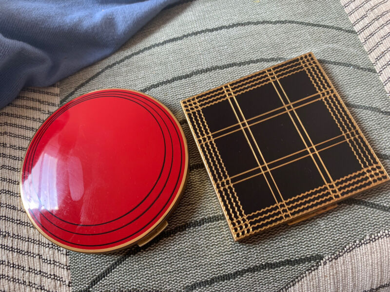 Vintage Compacts Stratton Red Deco Shields Gold Black Square Cool Display Fronts