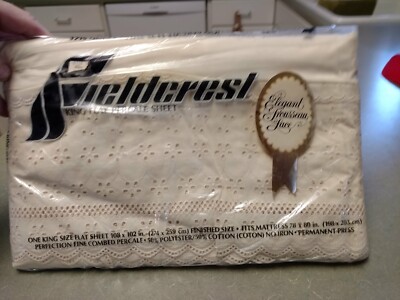 Fieldcrest Trousseau Lace King Flat Percale Sheet  New In Pkg.