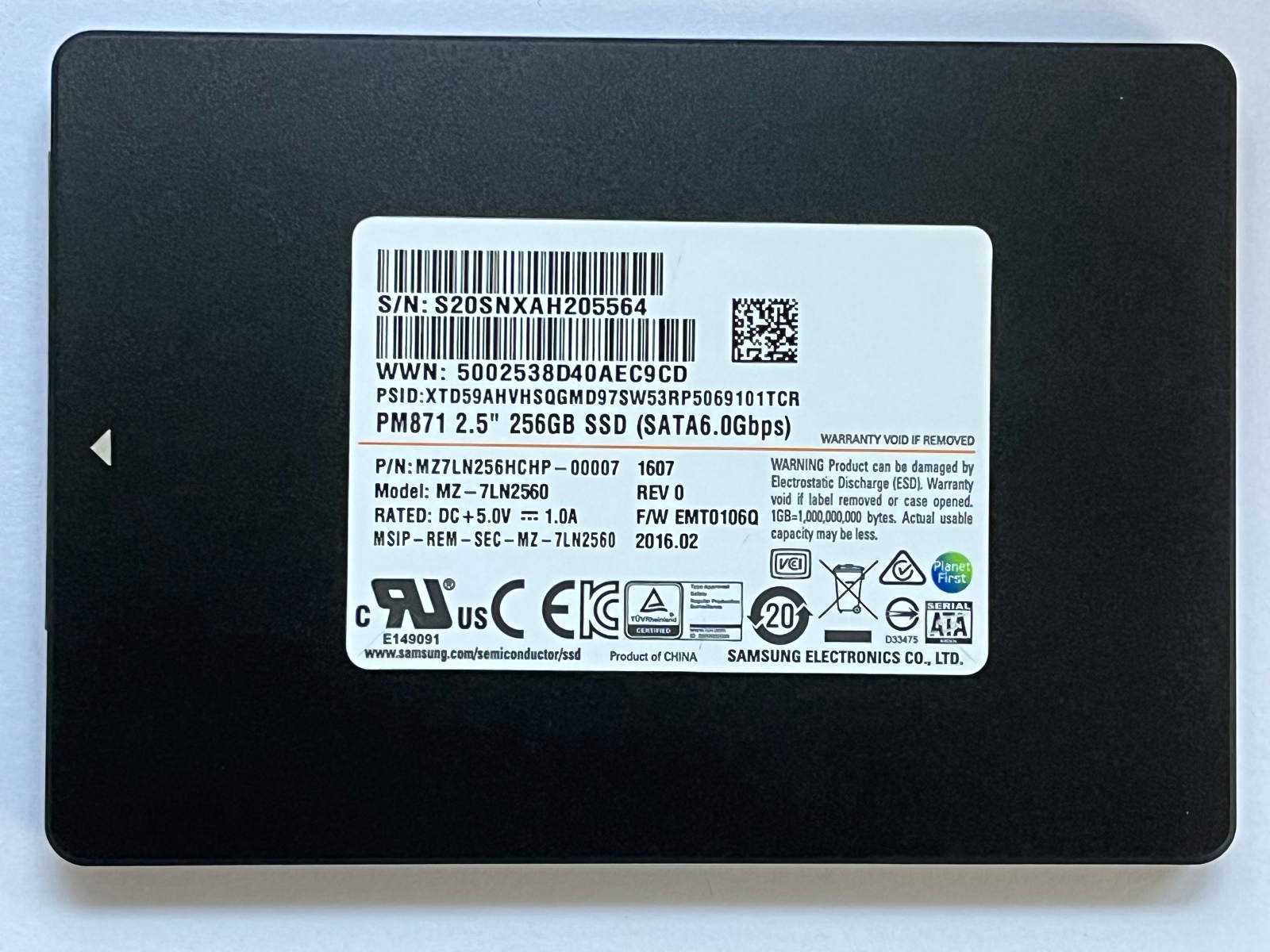 ③-W621-SAMSUNG SATA 256GB SSD 2.5 4点 SAMSUNG PM871 2.5