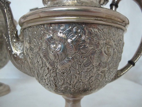 MANCHESTER COFFEE/TEA SET, REPOUSSE “SOUTHERN ROSE” PATTERN. 3 PIECES