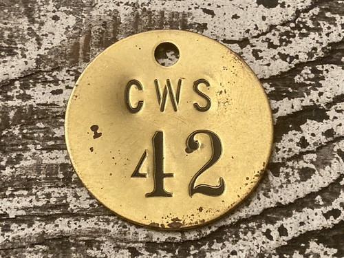 vintage an•an no.42 Vintage Number 42 Tag Brass Metal Fob Industrial Keychain