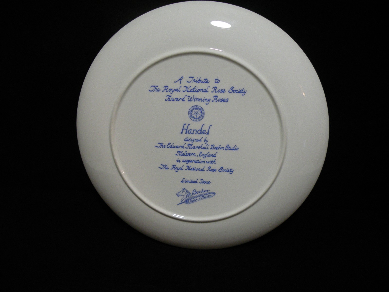 Boehm Collector Plate Handel Tribute Royal National Rose Society Malvern England