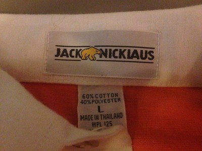 Vintage Mens Jack Nicklaus Orange & Blue 3-Button Cotton Blend Polo LARGE