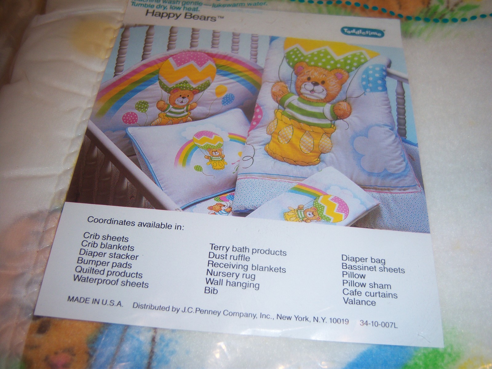 Vtg Toddle Time Crib Blanket Happy Bears Hot Air Balloon Rainbow JCPenney 40x45