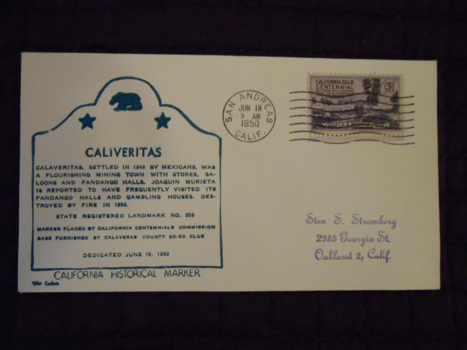 1949-50 CA ALEMEDA GOLD RUSH CENTENNIAL-HISTORIC SHASTA COURT HOUSE, CALVERITAS