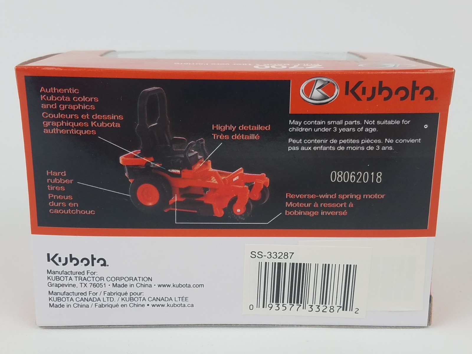 Kubota Z700 Pull Back Zero Turn Mower Pull Back Toy 1/32nd scale