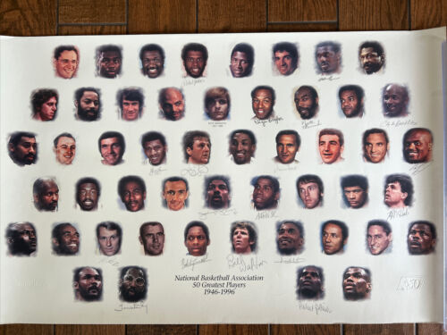 S Nba Licensed Lithograph 39x25 Autographed By 18
