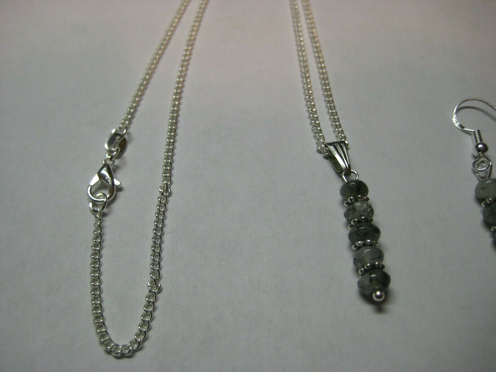 NECKLACE & EARRINGS WITH 11.70ctw RUTILATED QUARTZ GEMS IN 925 STERLING SILVER