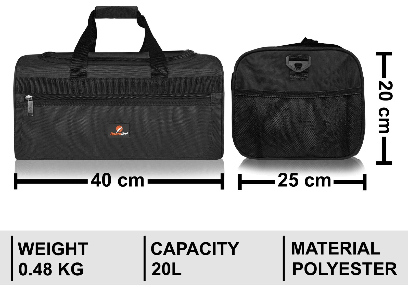 40cm x 20cm x 25cm holdall
