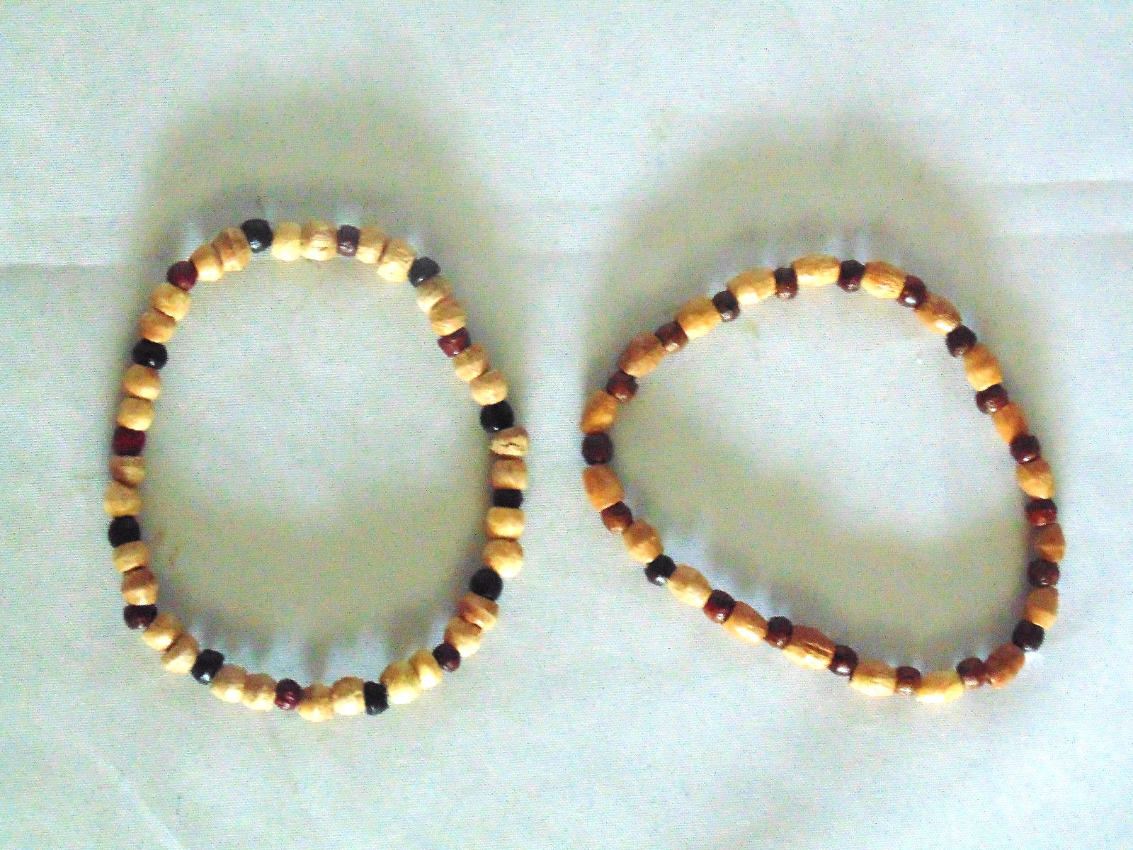 Wooden Bead Bracelet Set of 2 BrownTan Black Artisan Fashion Jewelry Gift