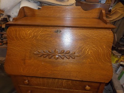 Solid Quartersawn Oak Carved Dropfront Desk