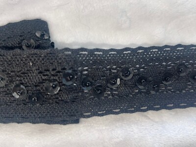 3 yards BLACK Cotton crochet cluny sewing trim sequins beads 1.25'' wide precut