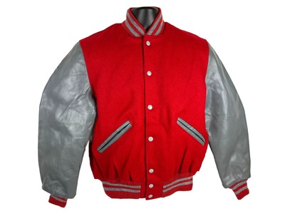 Vintage DeLong Letterman Jacket Size 38 Red/Silver NWOT 80s Wool Leather