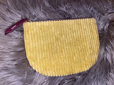 Ipsy Makeup Bag Yellow Gold Burgundy Magenta Corduroy Zip New