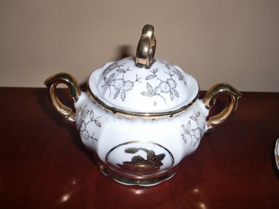 VTG~RARE~14 PC Gold Plated CHINA BAVARIAN~Creamer&Sugar Bowl~6 Cups~6 Saucers