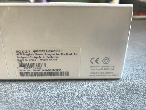New Genuine Original Apple 45w MacBook Air MagSafe Power Adapter Charger A1374