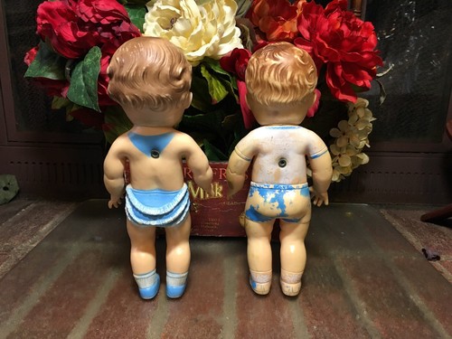 Vintage 1950’s The Sun Rubber Co., 2-8” Baby Squeak Doll, Girl & Boy