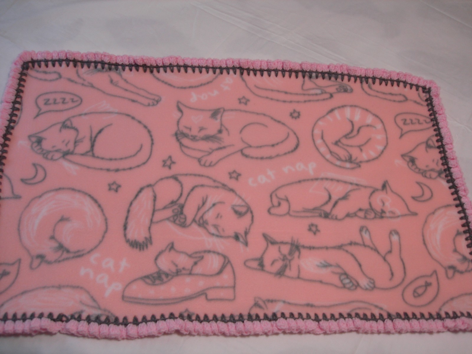 Clearance-Kitty Cat Blanket -Fleece with hand crocheted border- Free Shipping