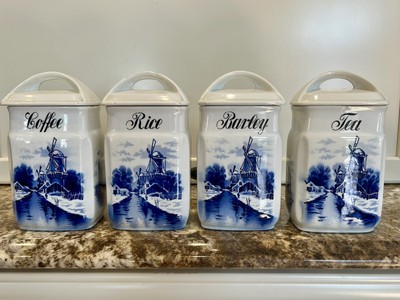 VTG/Antique Blue White Delft Porcelain Canister Set CAW Germany Windmill Boat