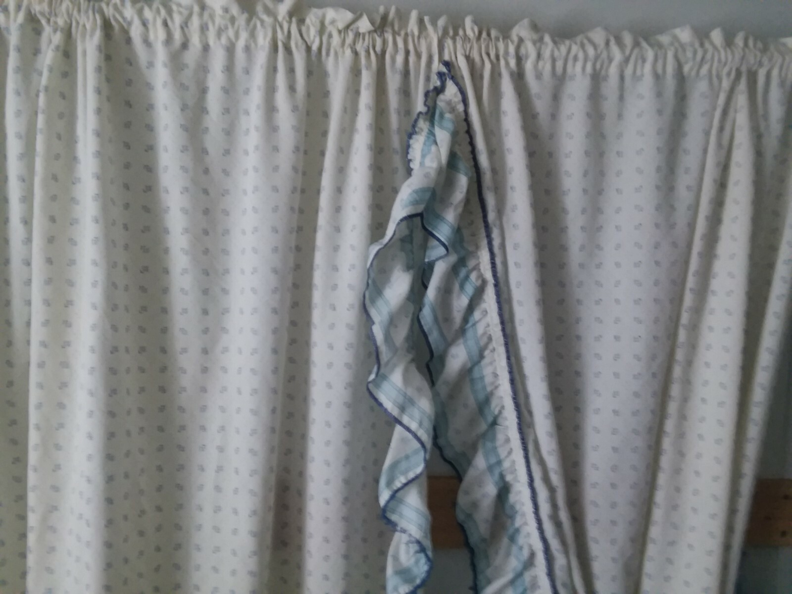 Vintage Kitchen Curtains blue floral country ruffle With Ties Each Panel 45X80