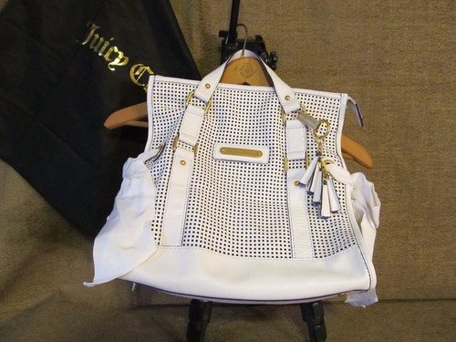 Juicy Couture Shoulder Bag/Handbag- Perforated White And Royal Blue Tote Purse