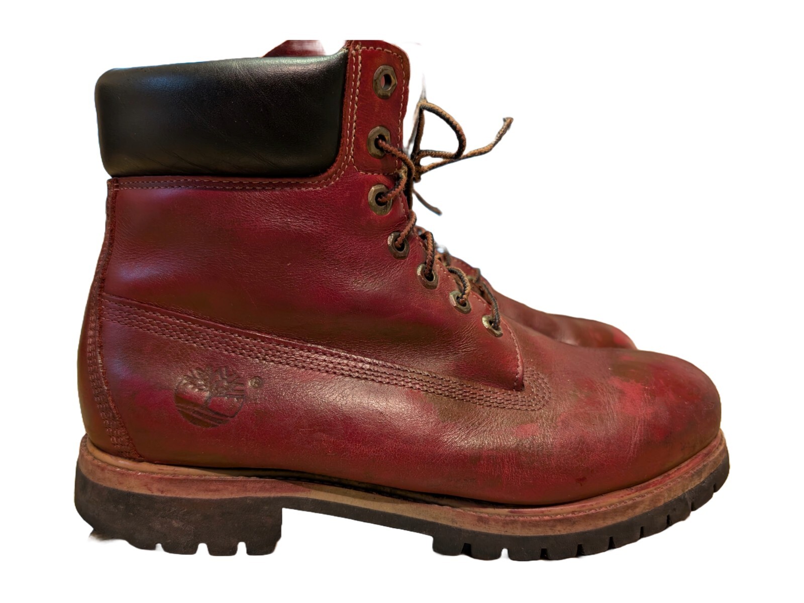 Timberland 赤 サイズ9.5W Timberland Boots Mens 9.5 Burgundy Red Leather 6 Inch Lace