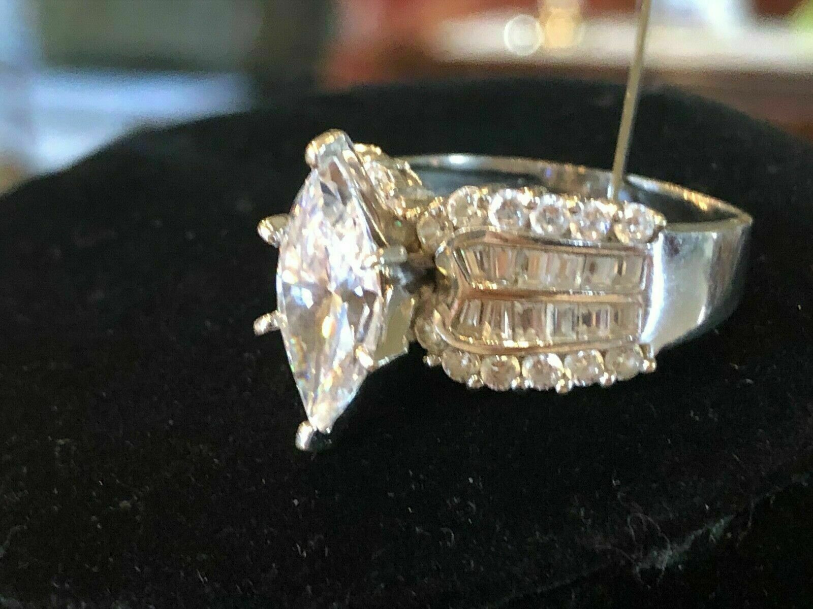 Pre-owned Natsoul 3.10ct Engagement Bridal Marquise 925 Sterling Silver Channel Baguette Ring In White