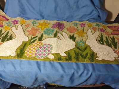 Easter Beaded Table Runner Pastel Bunny Butterfly Floral